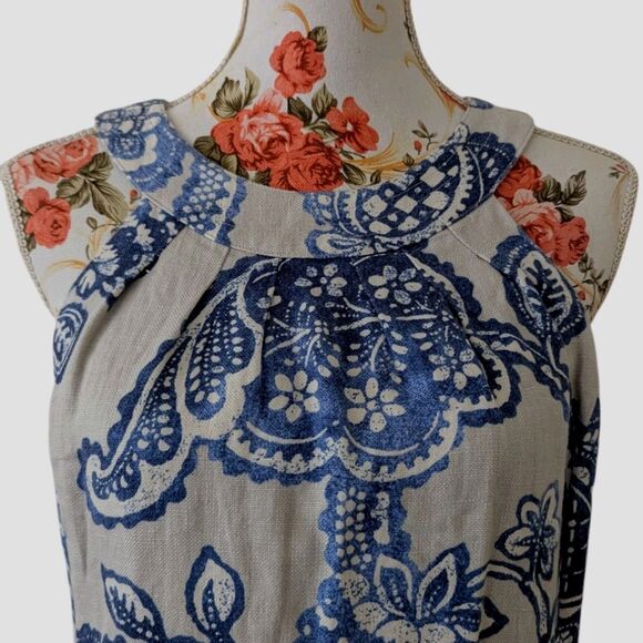 McLaughlin Sz 4 Edie Halter Mini Dress Linen Lined Pockets Sleeveless 60s Mod - Picture 2 of 12